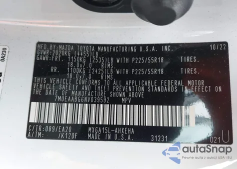 2022 Toyota Corolla Cross Xle из США, поврежденный, VIN 7MUEAABG6NV039592